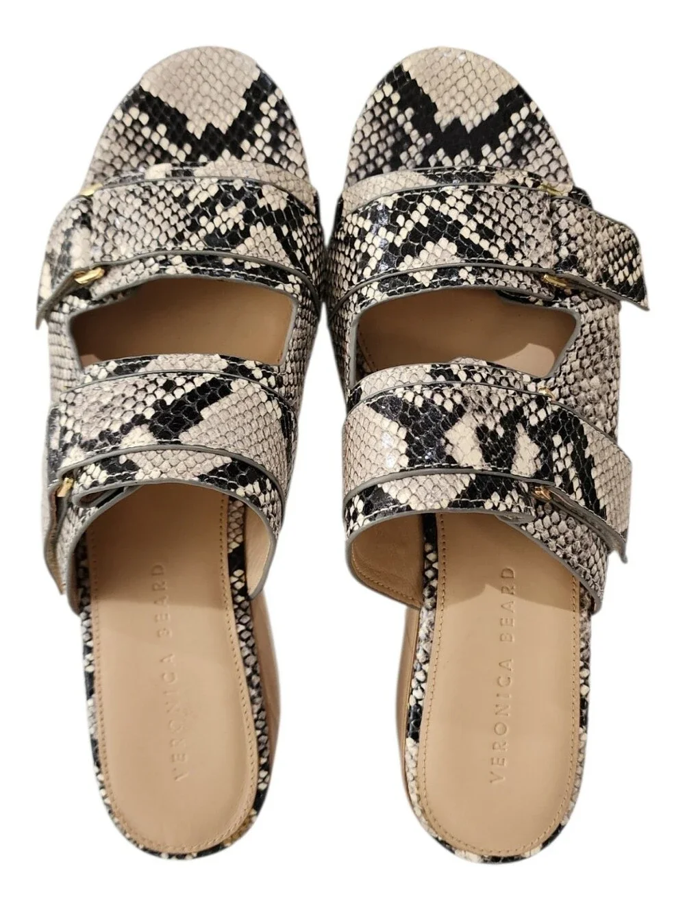 Veronica Beard Snakeskin Platform Slide Sandals Black Cream Flatform Size 10M